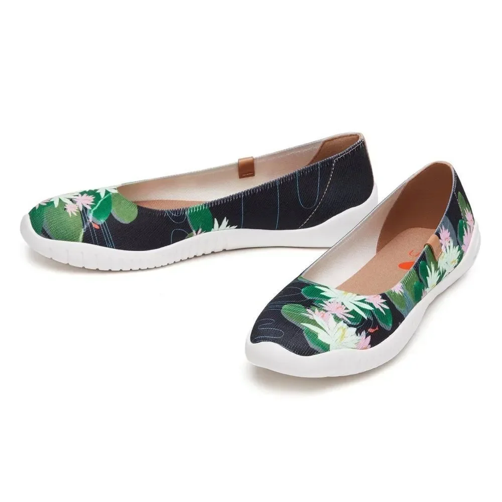 UIN Women's Ballet Flats Pointed Toe Loafer Shoes (Monet the Water-Lily Pond V2)